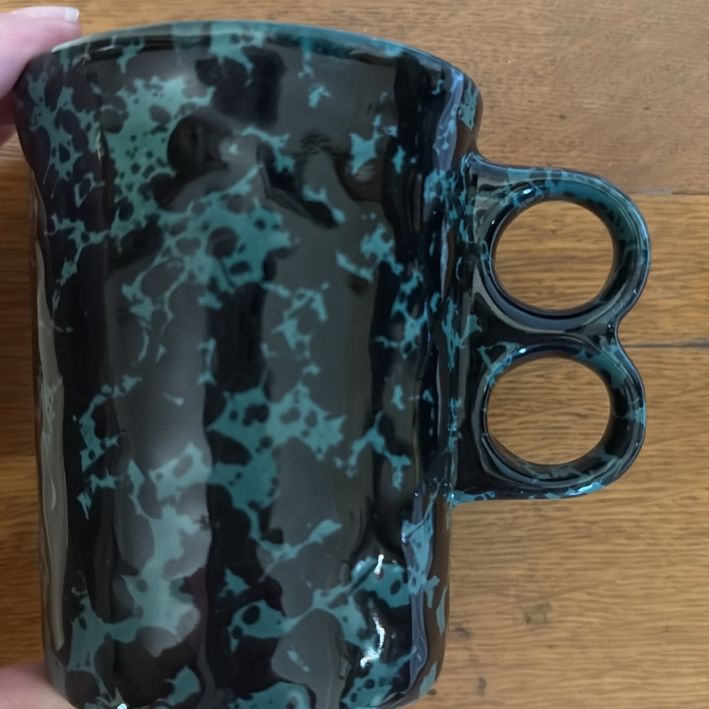 Bennington Potters Vermont Trigger Coffee Mug Green & Black Agate Spongeware